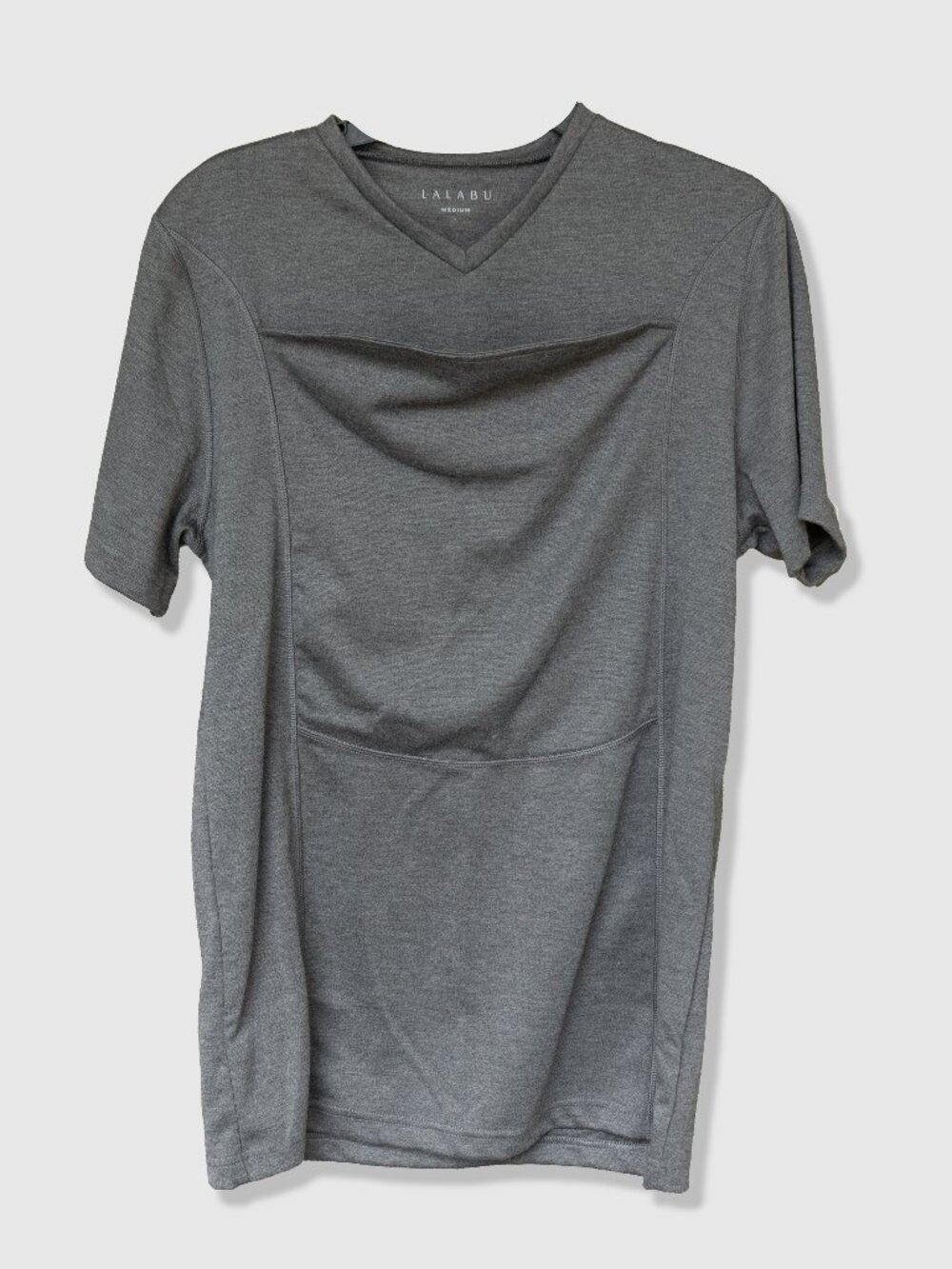 Lalabu Dad Shirt Gray Short Sleeve Vee Neck Kangaroo Pocket Pull On Top